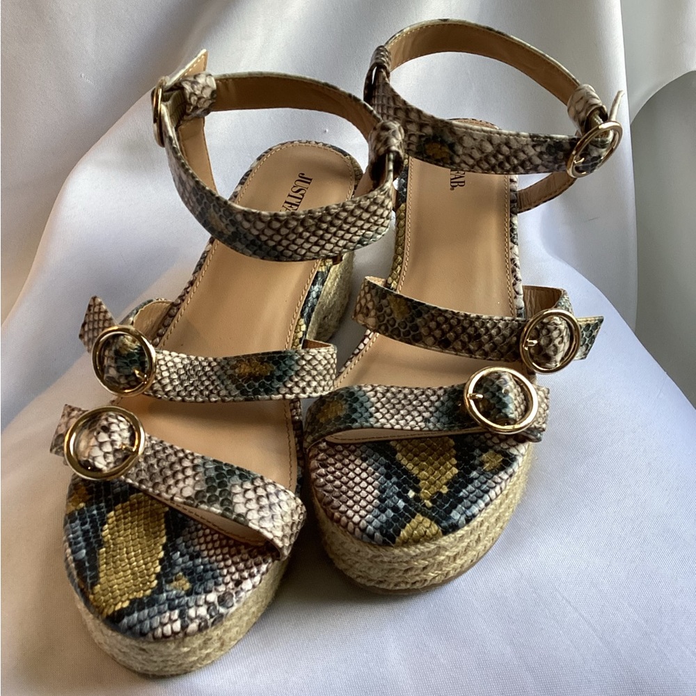 JustFab Pool Day Faux snakeskin heeled sandals